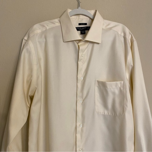 Pronto Uomo Dress Shirt Size 17 1/2 Maze Yellow Non Iron Long Sleeve Business - Picture 4 of 12